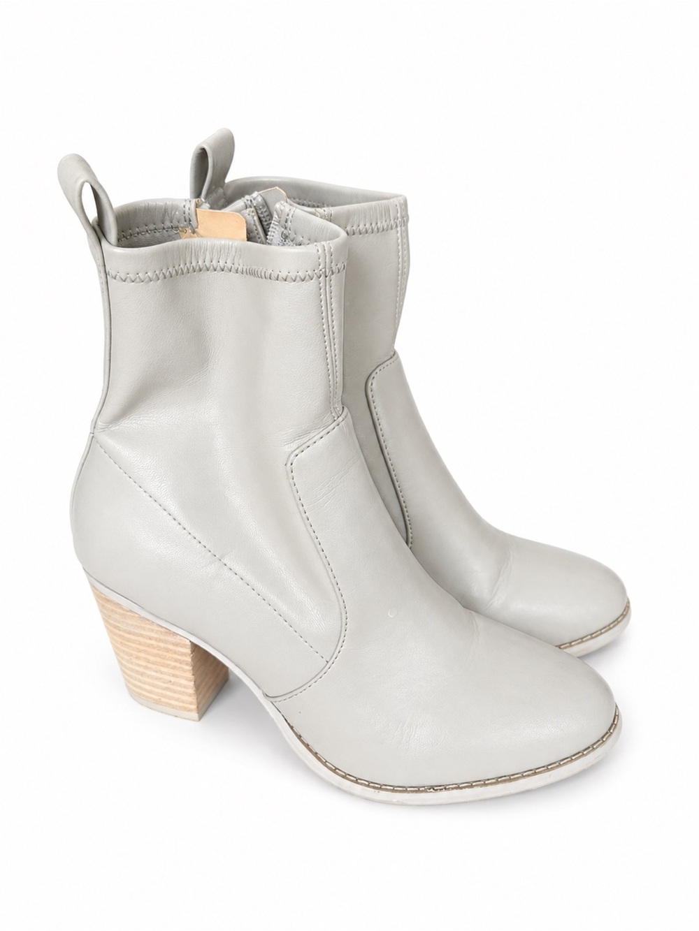 Dolce Vita Light Taupe Leather Ankle Booties with Stacked Heel